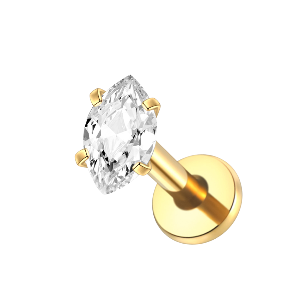 Invisible Set Marquise Flat Back Labret Stud Gold