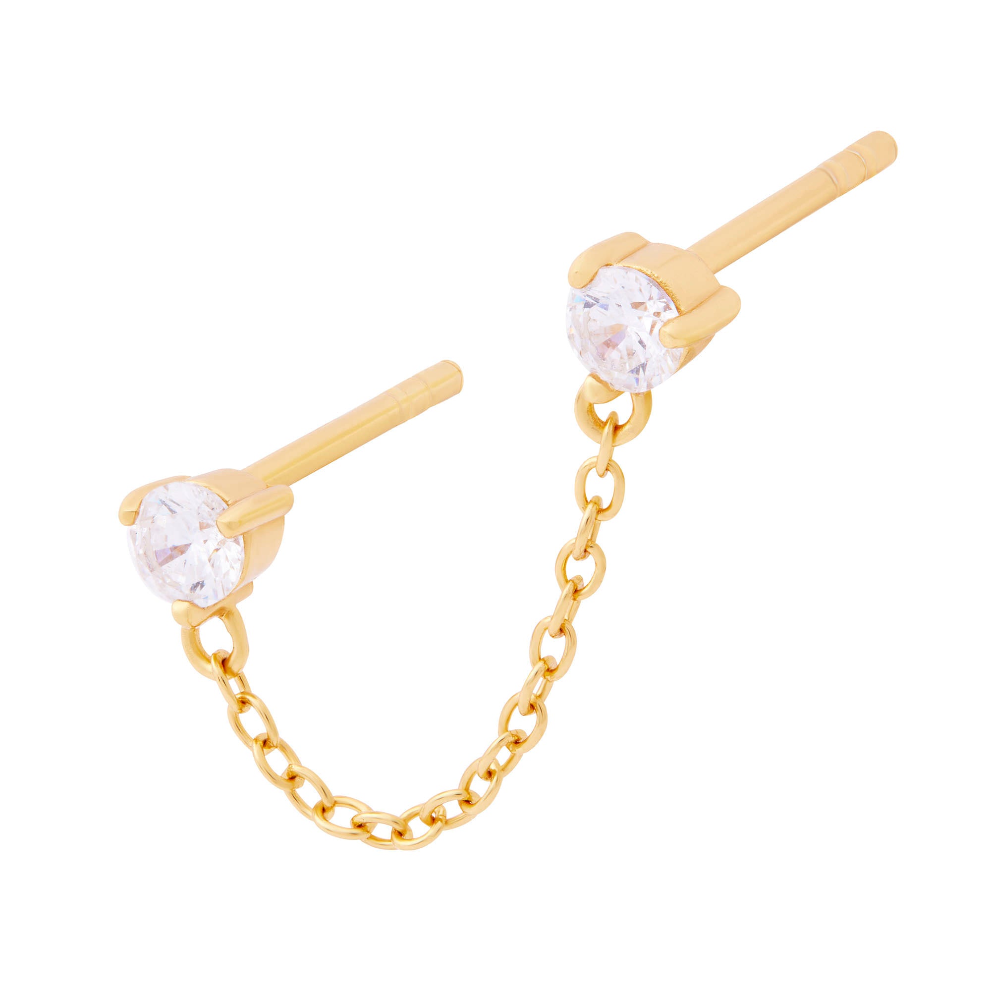 Double Sparkle Chain Stud Gold