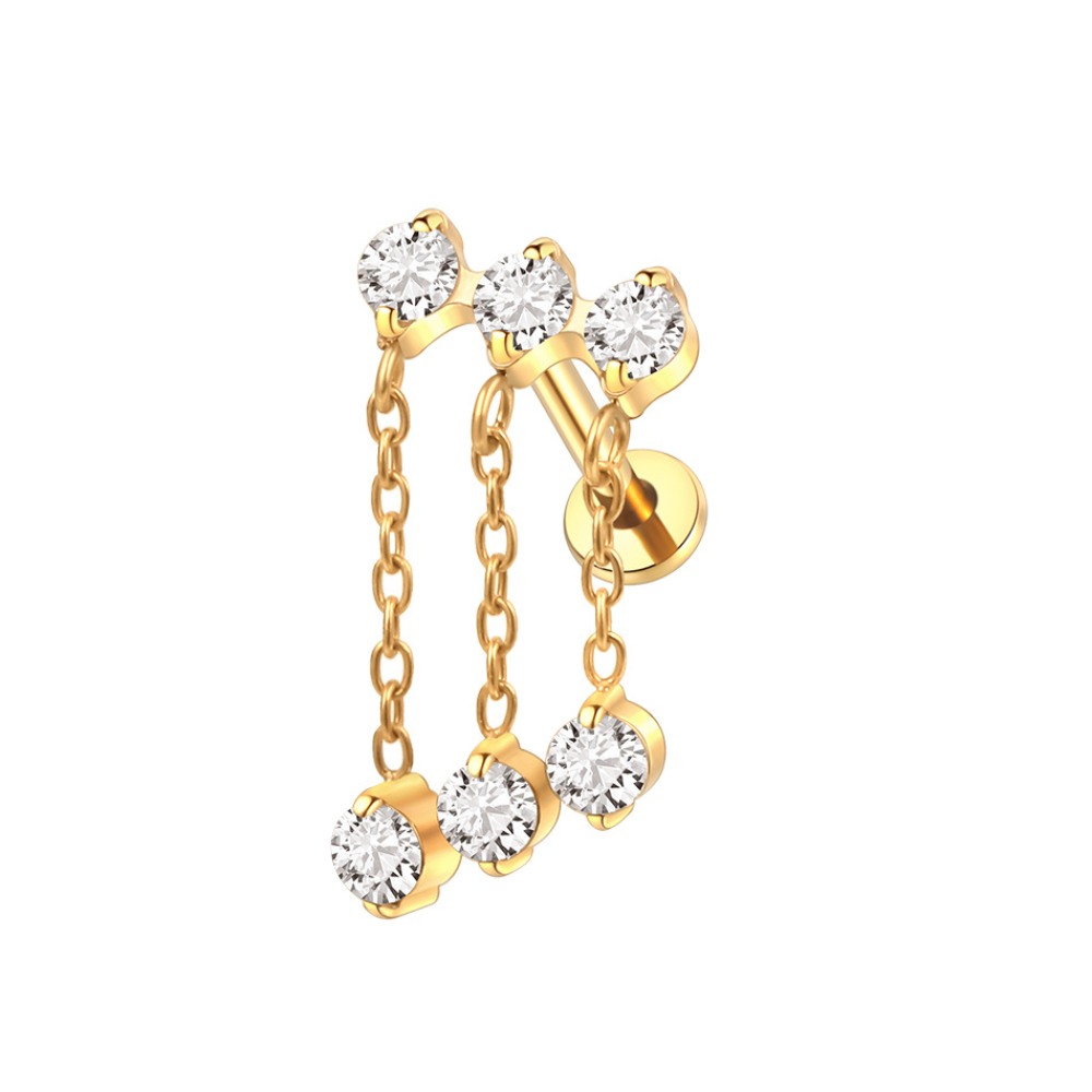 Crystal Drip Chain Flat Back Stud Gold