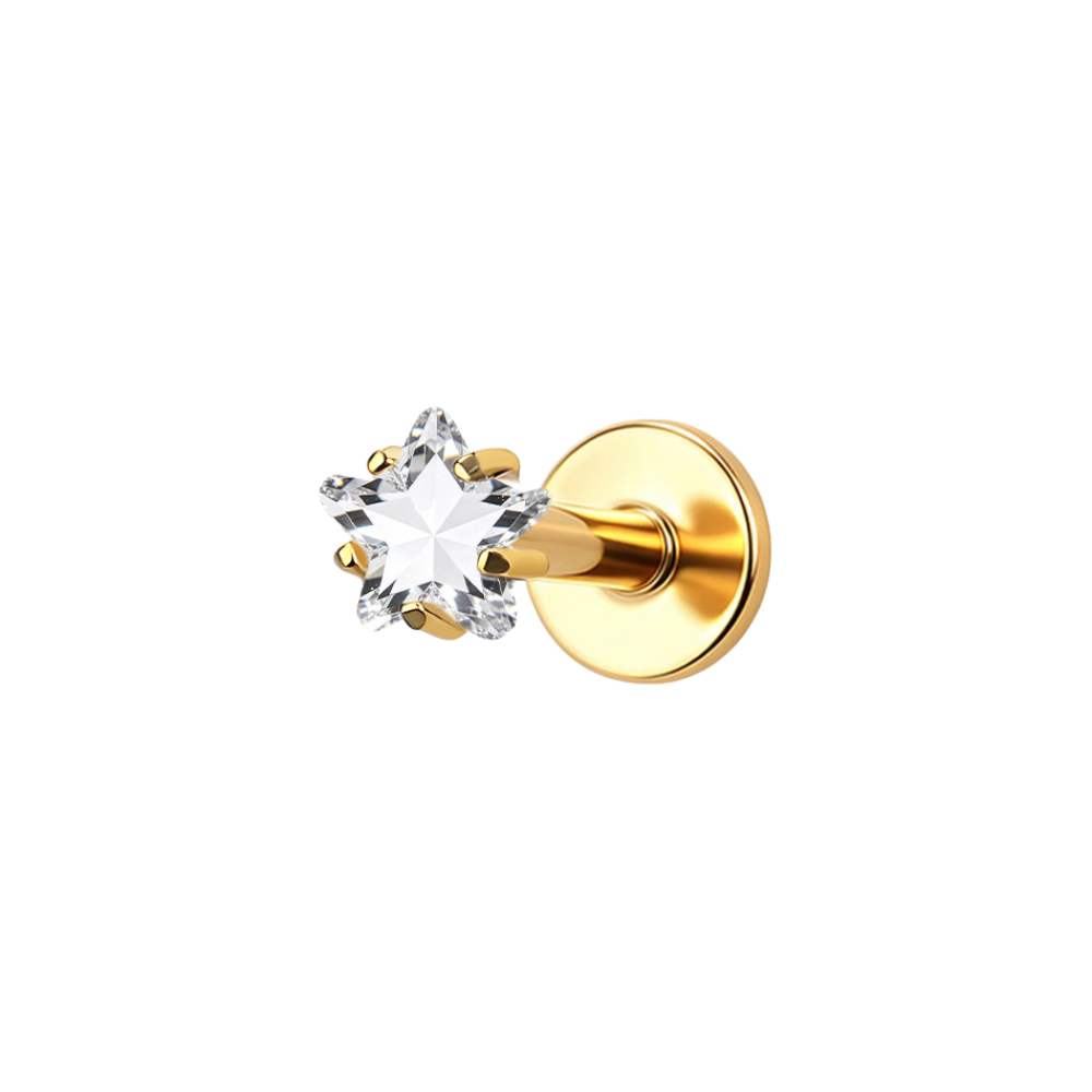 Sparkling Star Flat Back Labret Stud Gold
