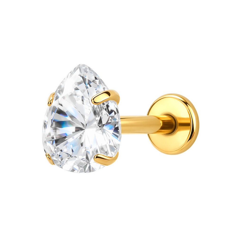 Air Set Pear Crystal Flat Back Labret Gold