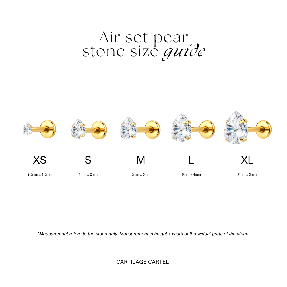 Air Set Pear Crystal Flat Back Labret Gold