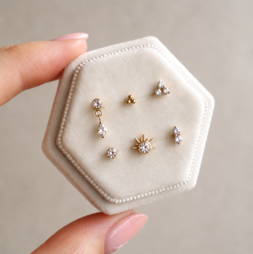 Floating Sparkle Flat Back Stud Gold