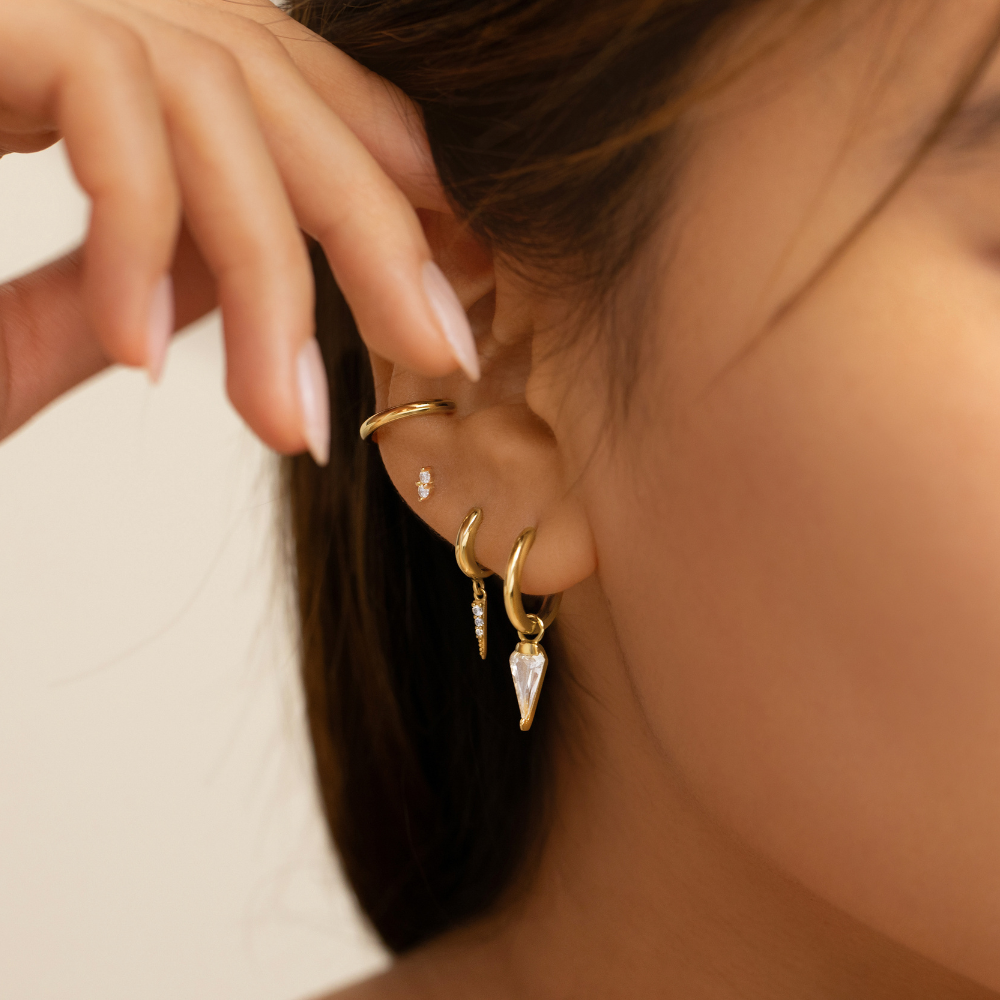Duo Crystal Flat Back Labret Stud Gold