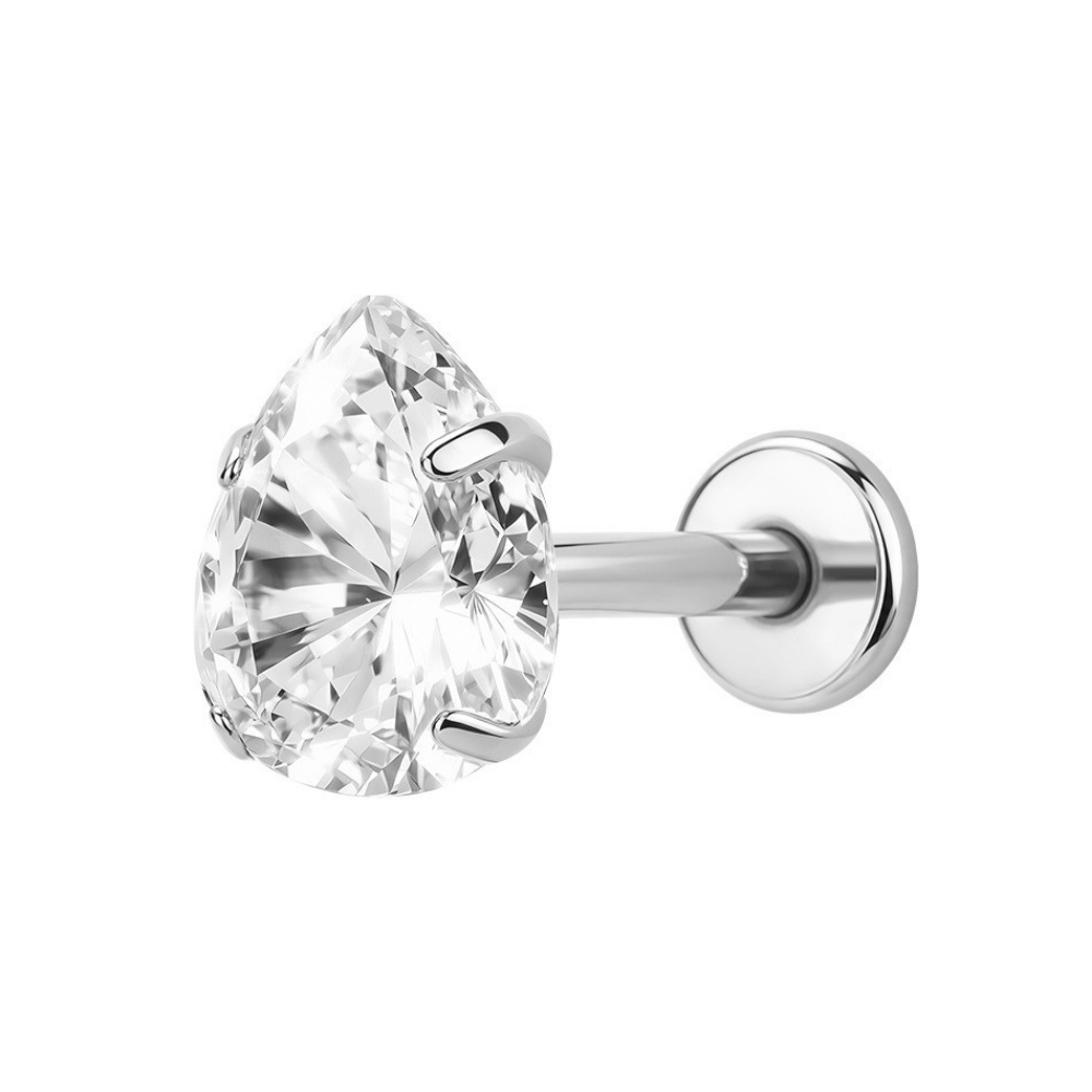 Air Set Pear Crystal Flat Back Labret Silver