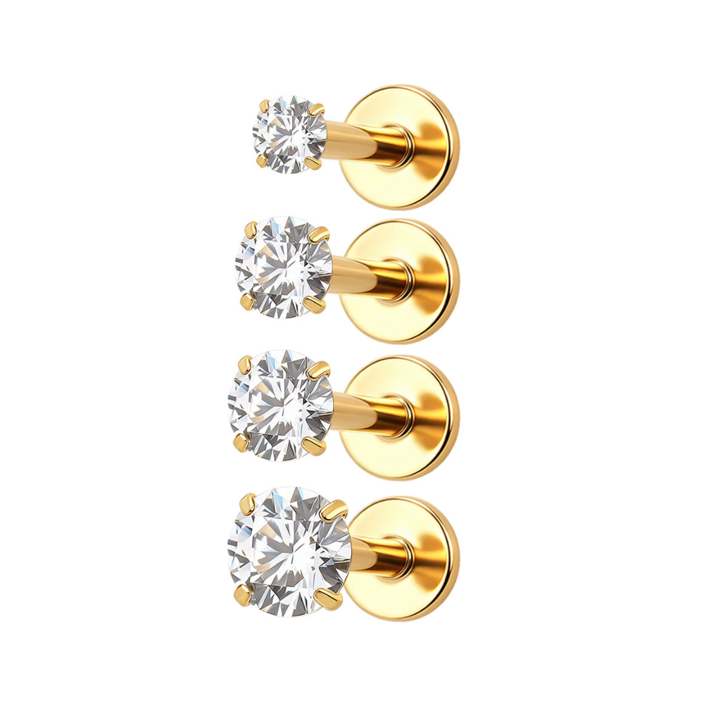 Crystal Labret Flat Back Stud Gold - 6mm