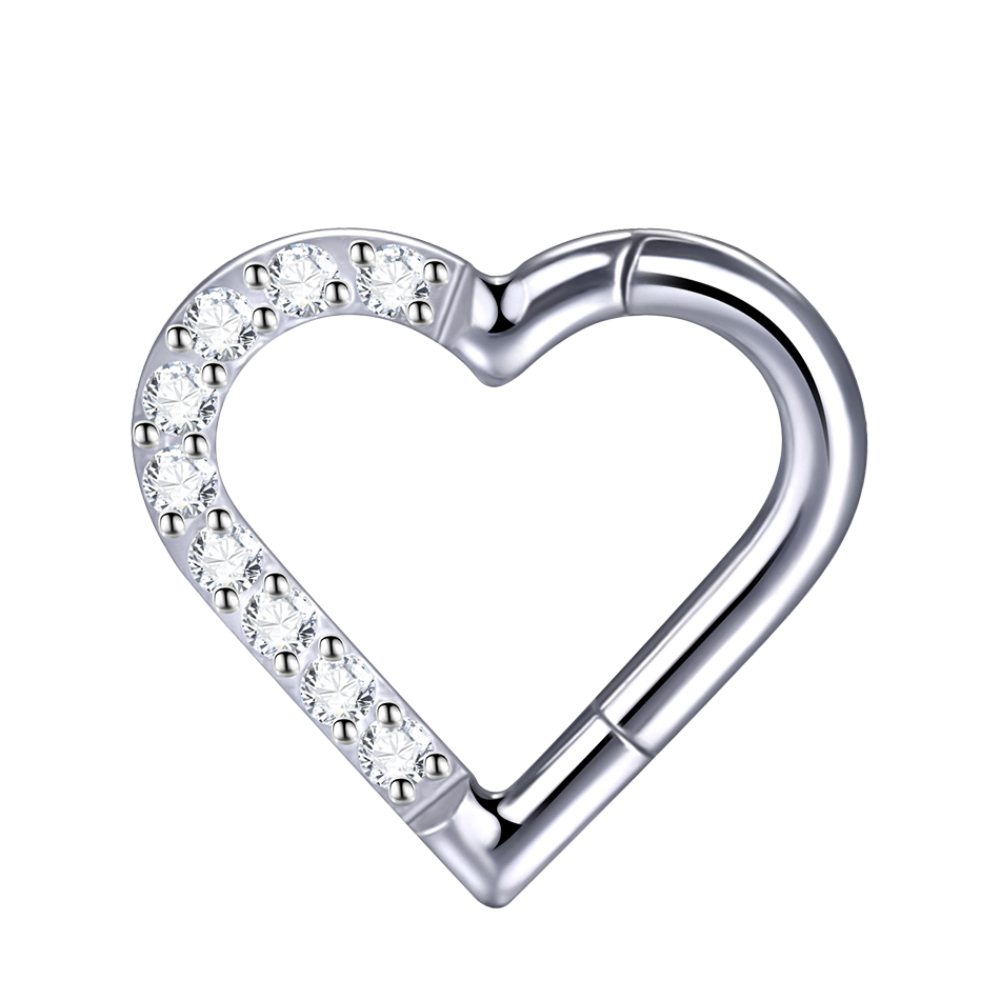 Pavé Heart Clicker Hoop Silver