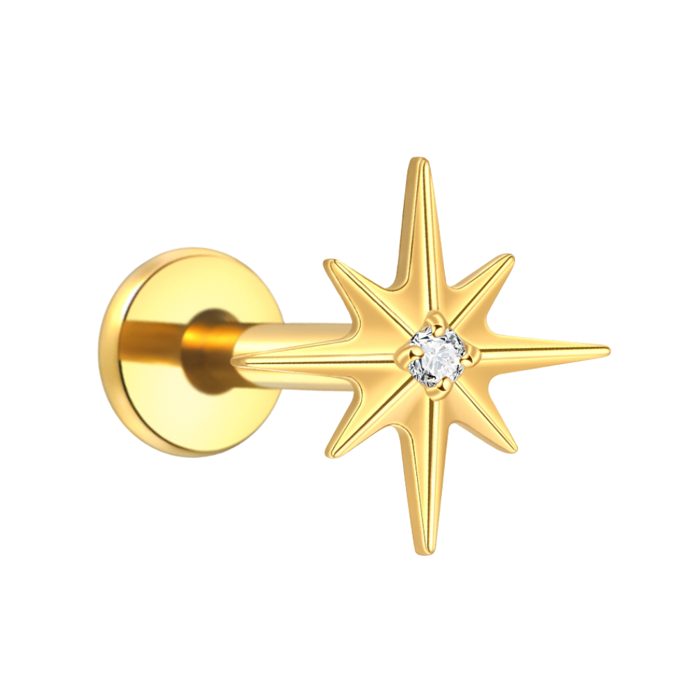 North Star Flat Back Labret Stud Gold