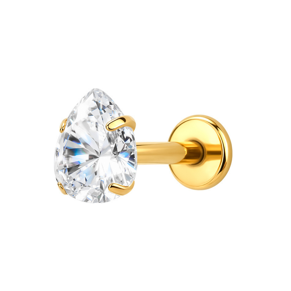 Air Set Pear Crystal Flat Back Labret Gold