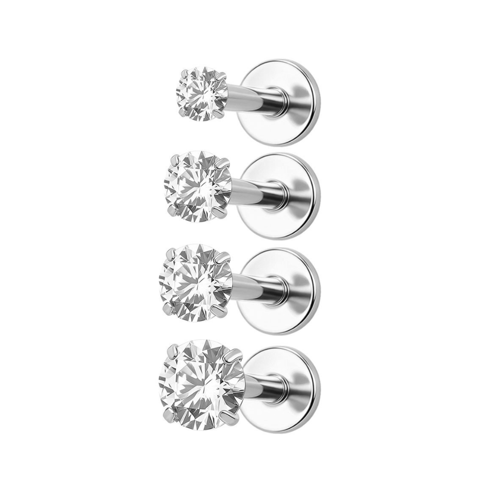 Crystal Labret Flat Back Stud Silver - 6mm