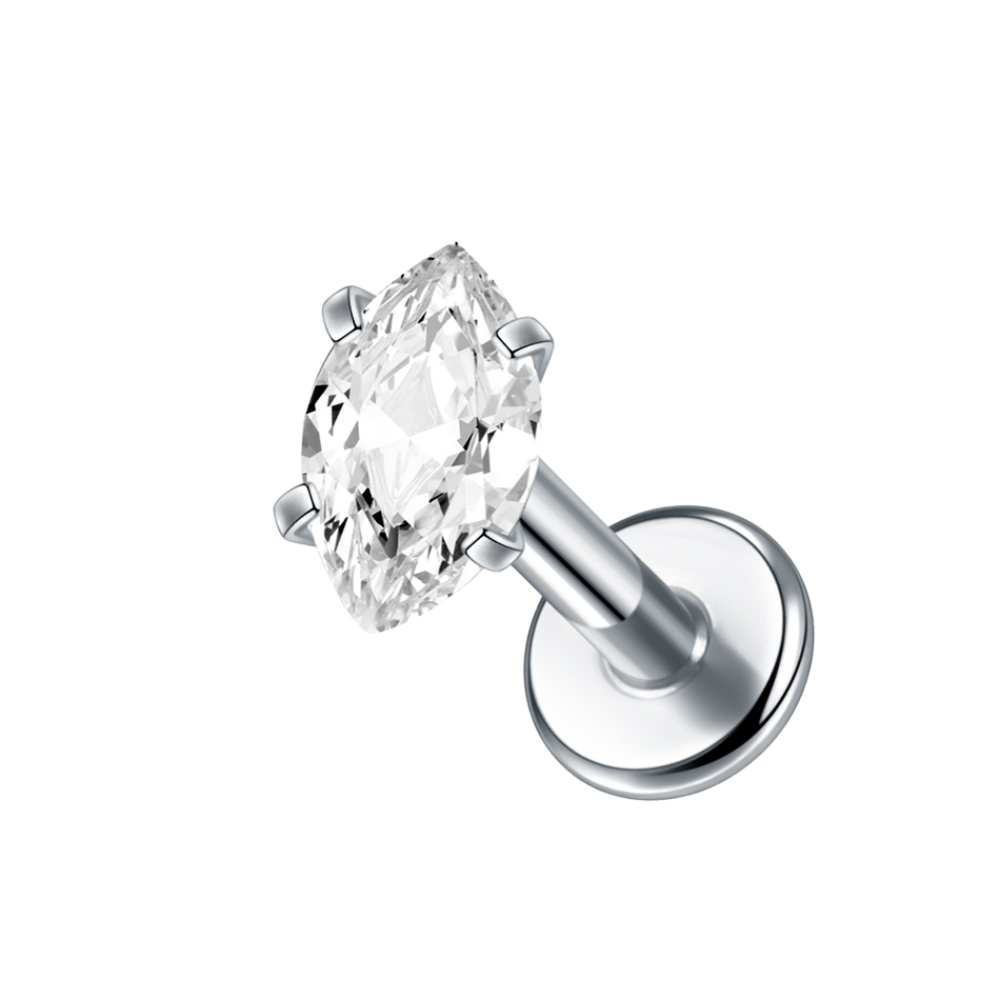 Invisible Set Marquise Flat Back Labret Stud Silver
