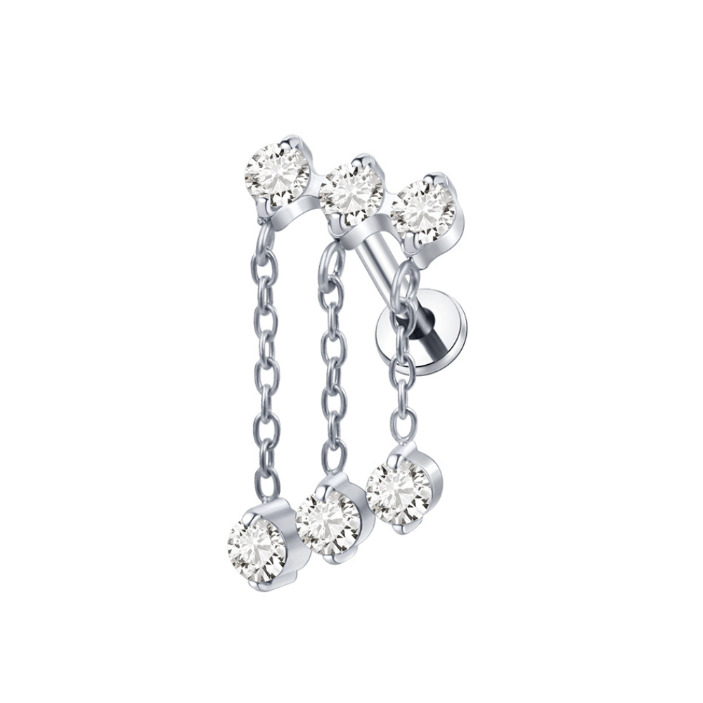 Crystal Drip Chain Flat Back Stud Silver
