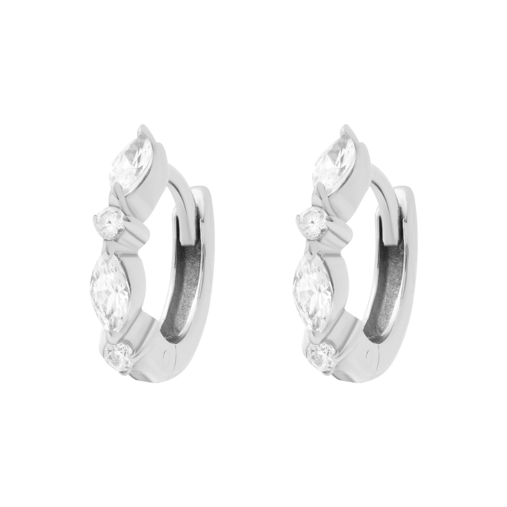 Marquise Cluster Huggies Silver