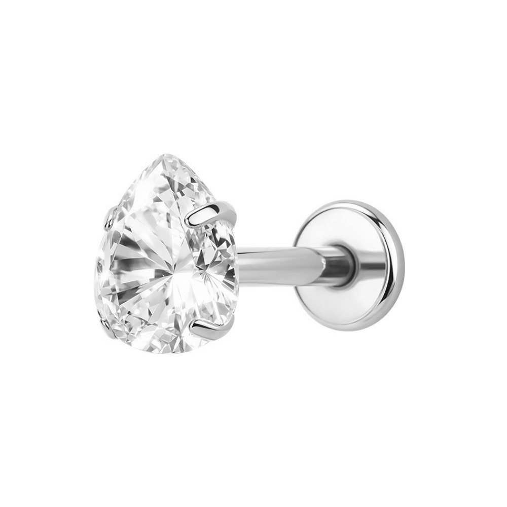 Air Set Pear Crystal Flat Back Labret Silver
