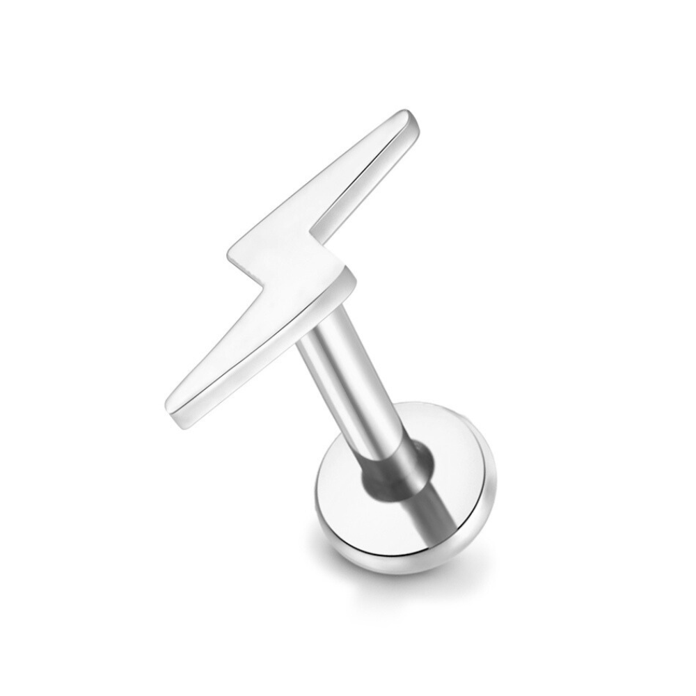 Lightning Bolt Flat Back Labret Stud Silver