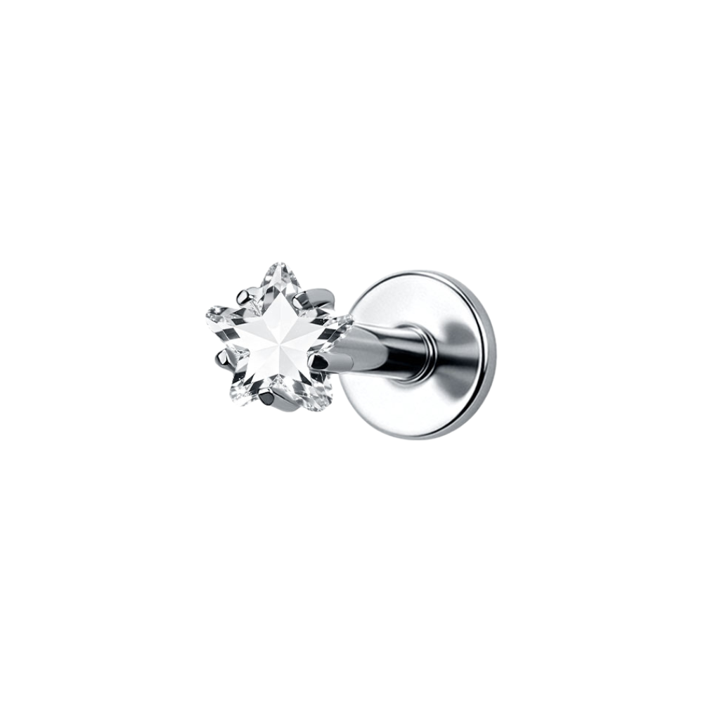 Sparkling Star Flat Back Labret Stud Silver
