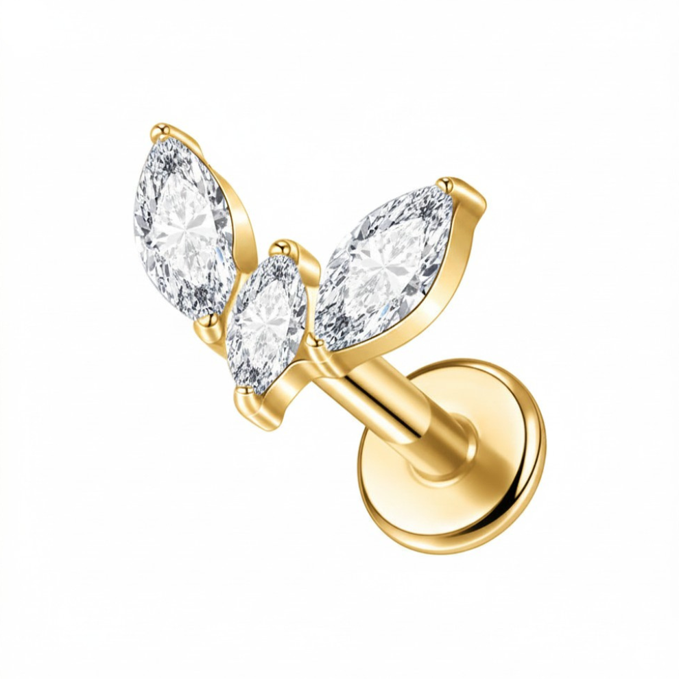 Marquise Duo Flat Back Labret Gold