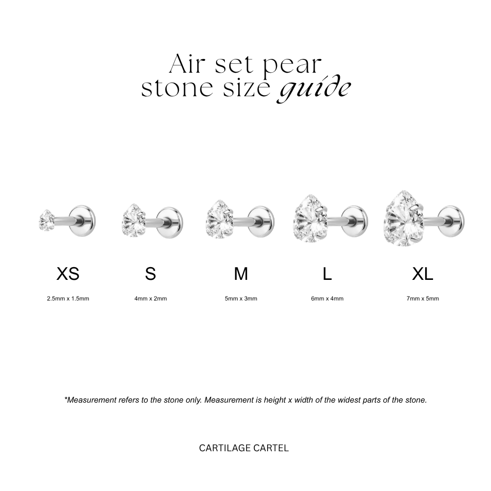 Air Set Pear Crystal Flat Back Labret Silver