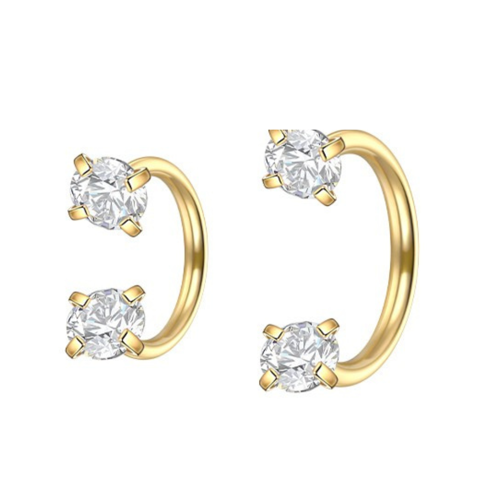 Crystal Horseshoe Barbell Stud Gold