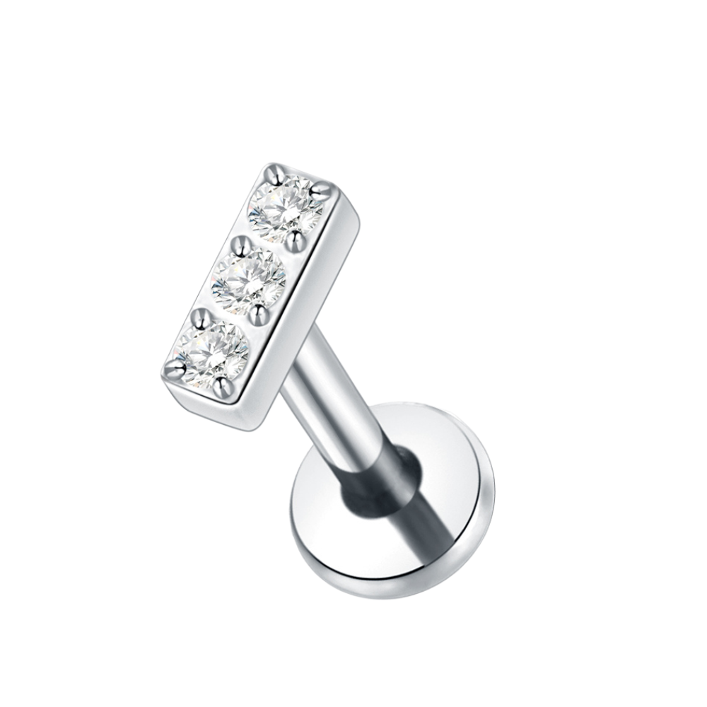 Pavè Bar Flatback Labret Stud Silver