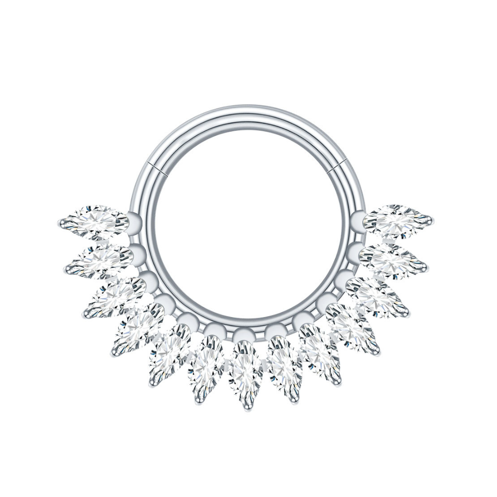 Marquise Fan Clicker Hoop Silver