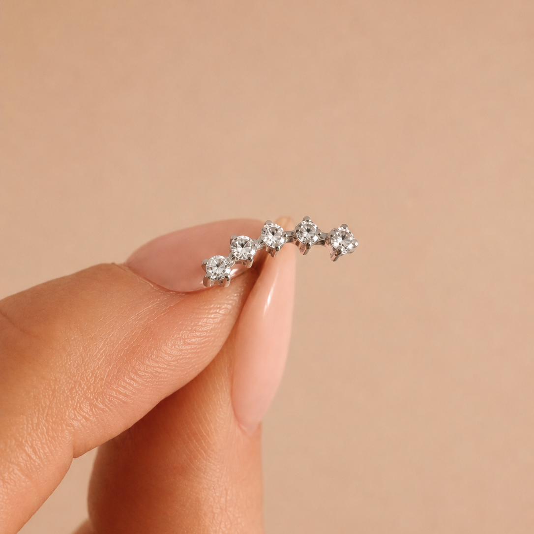 Crystal Climber Flat Back Labret Stud Silver