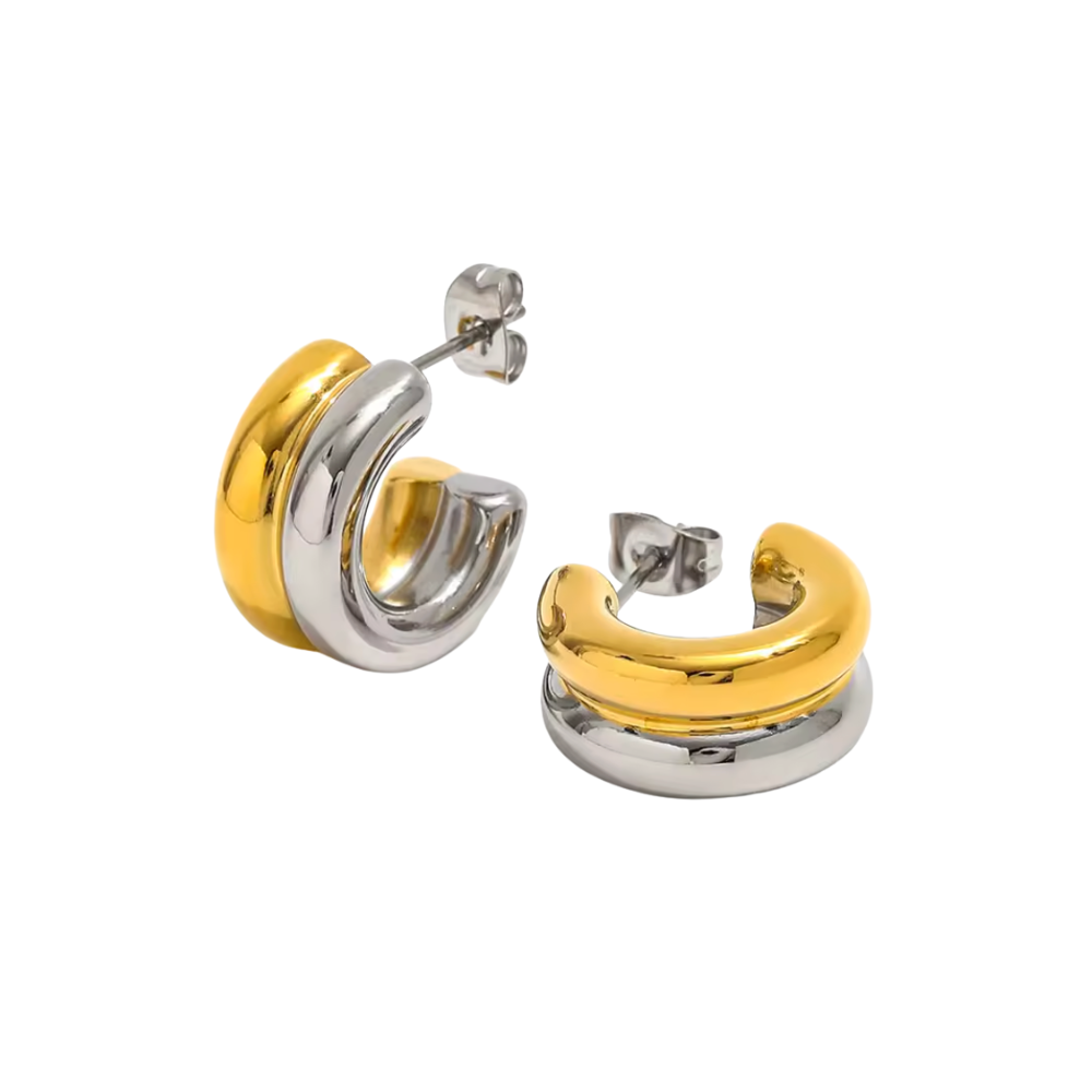 Two Tone Hoop Studs Gold & Silver