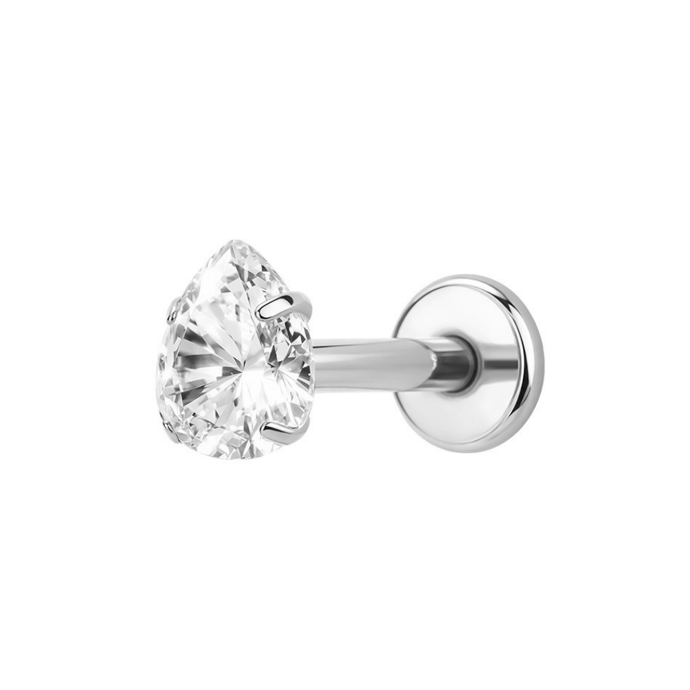 Air Set Pear Crystal Flat Back Labret Silver