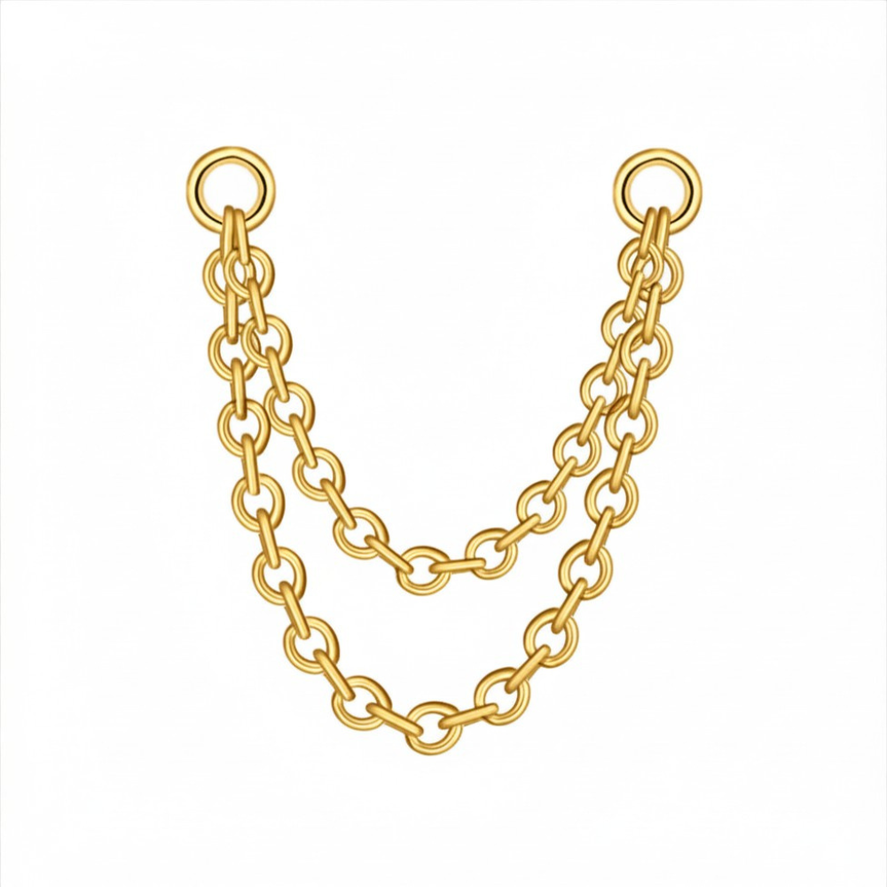 Double Layered Earring Chain Gold 30mm