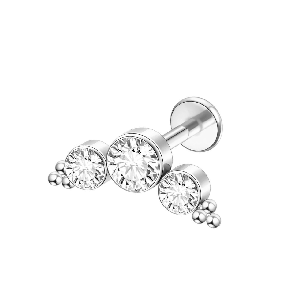 Bezel Sparkle Flat Back Labret Stud Silver