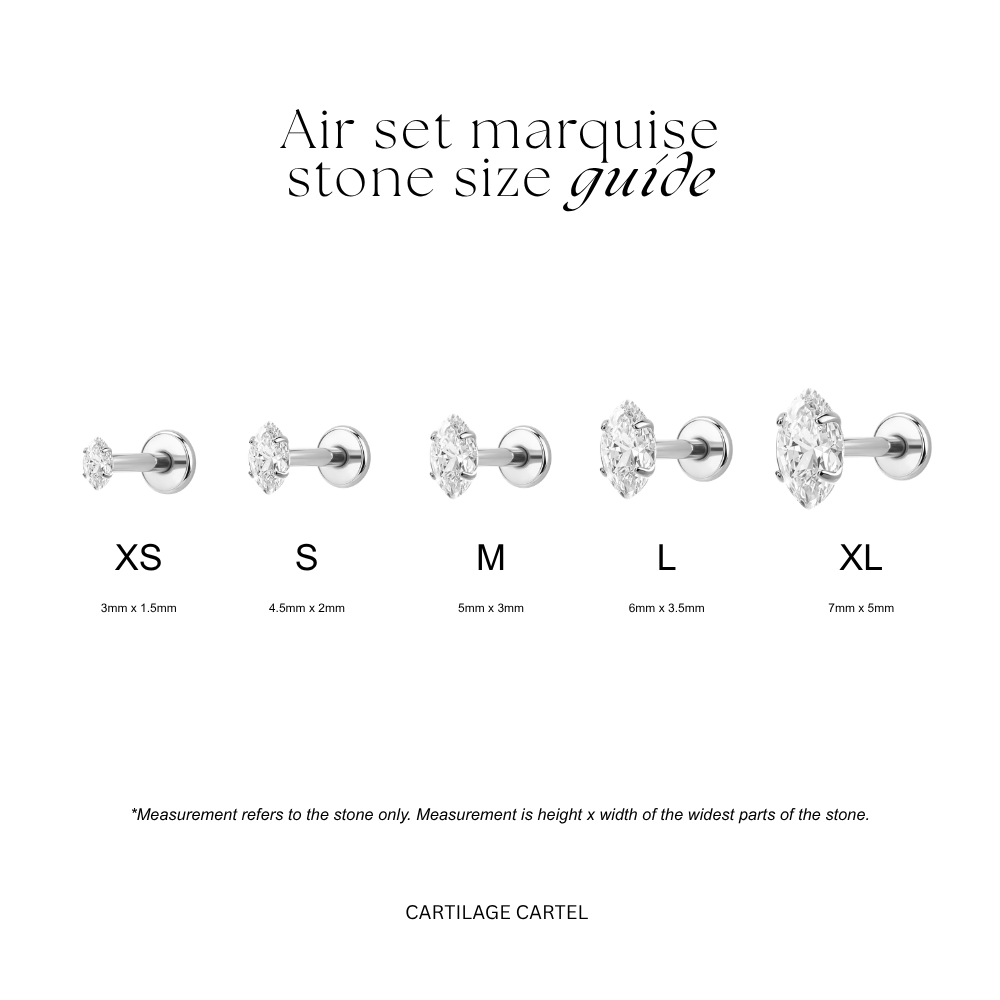 Air Set Marquise Crystal Flat Back Labret Silver