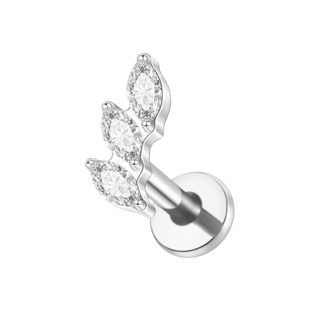 Marquise Leaf Climber Flat Back Labret Stud Silver