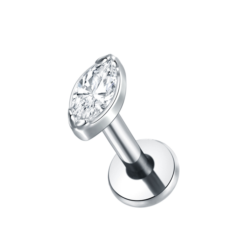 Crystal Marquise Flat Back Stud Labret Stud Silver