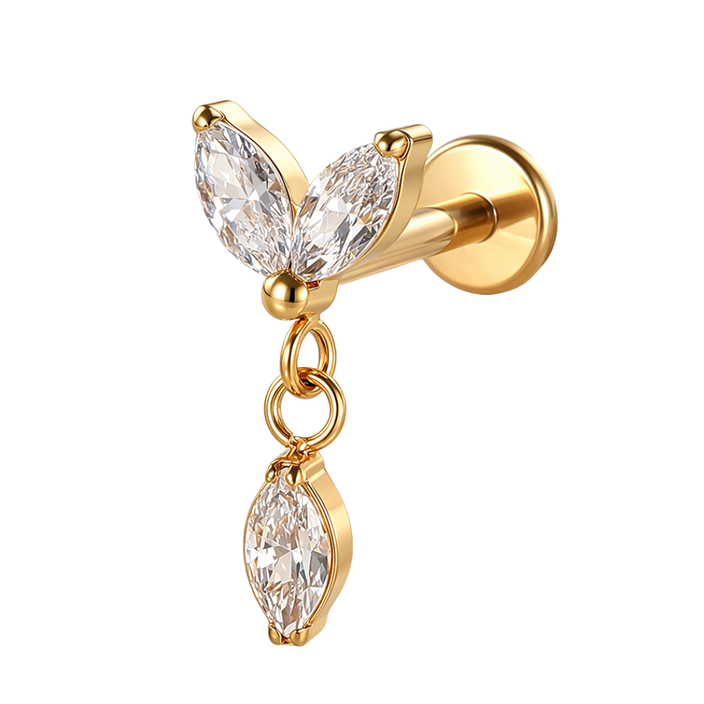 Marquise Cascade Flat Back Labret Stud Gold