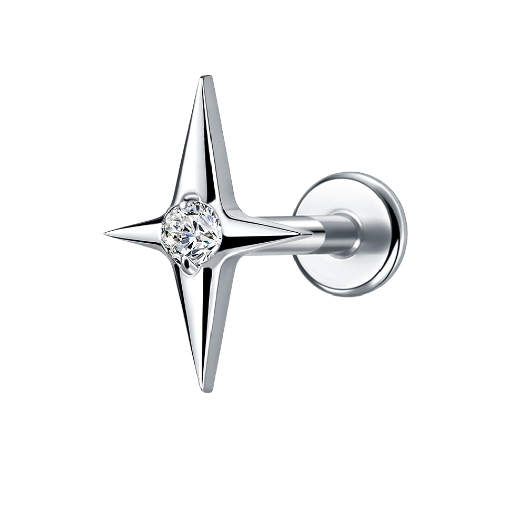 Astrid Star Flat Back Labret Stud Silver