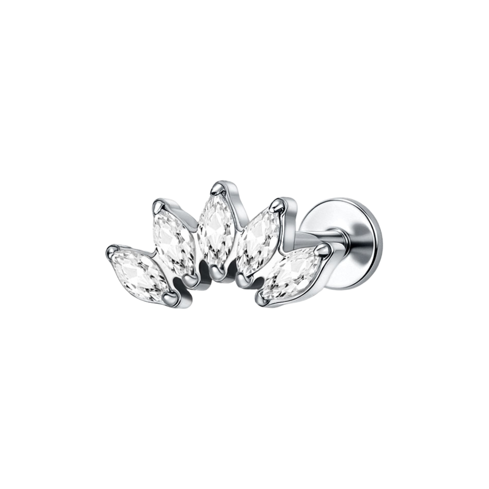 Marquise Fan Flat Back Labret Stud Silver