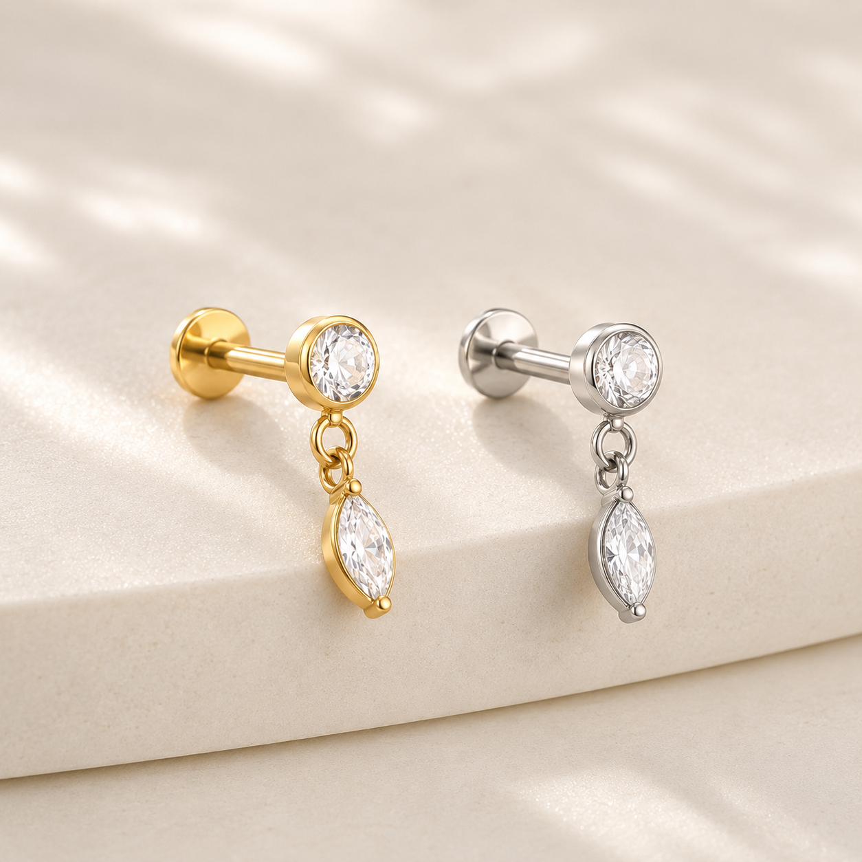 Floating Sparkle Flat Back Stud Silver