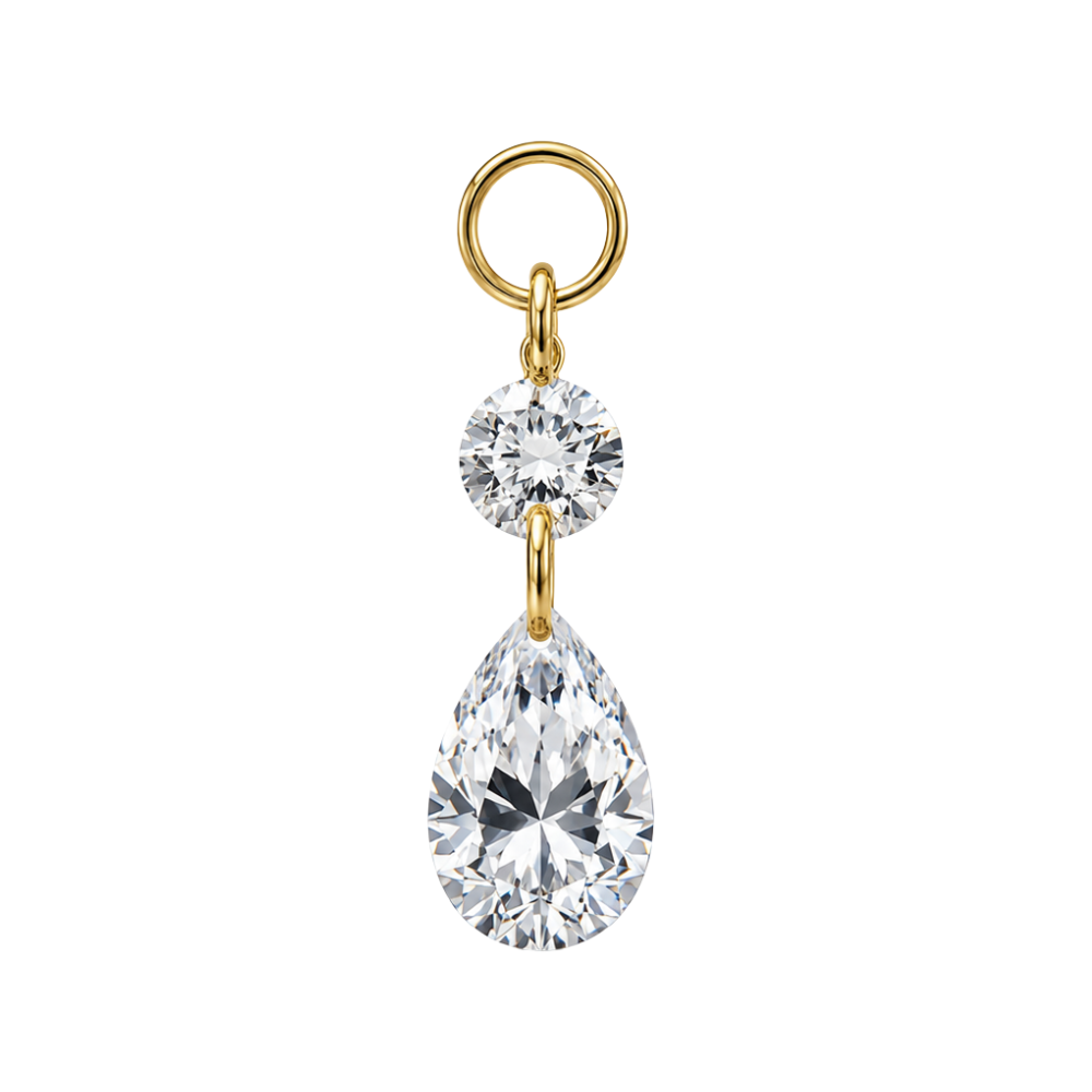 Teardrop Floating Crystal Charm - Gold