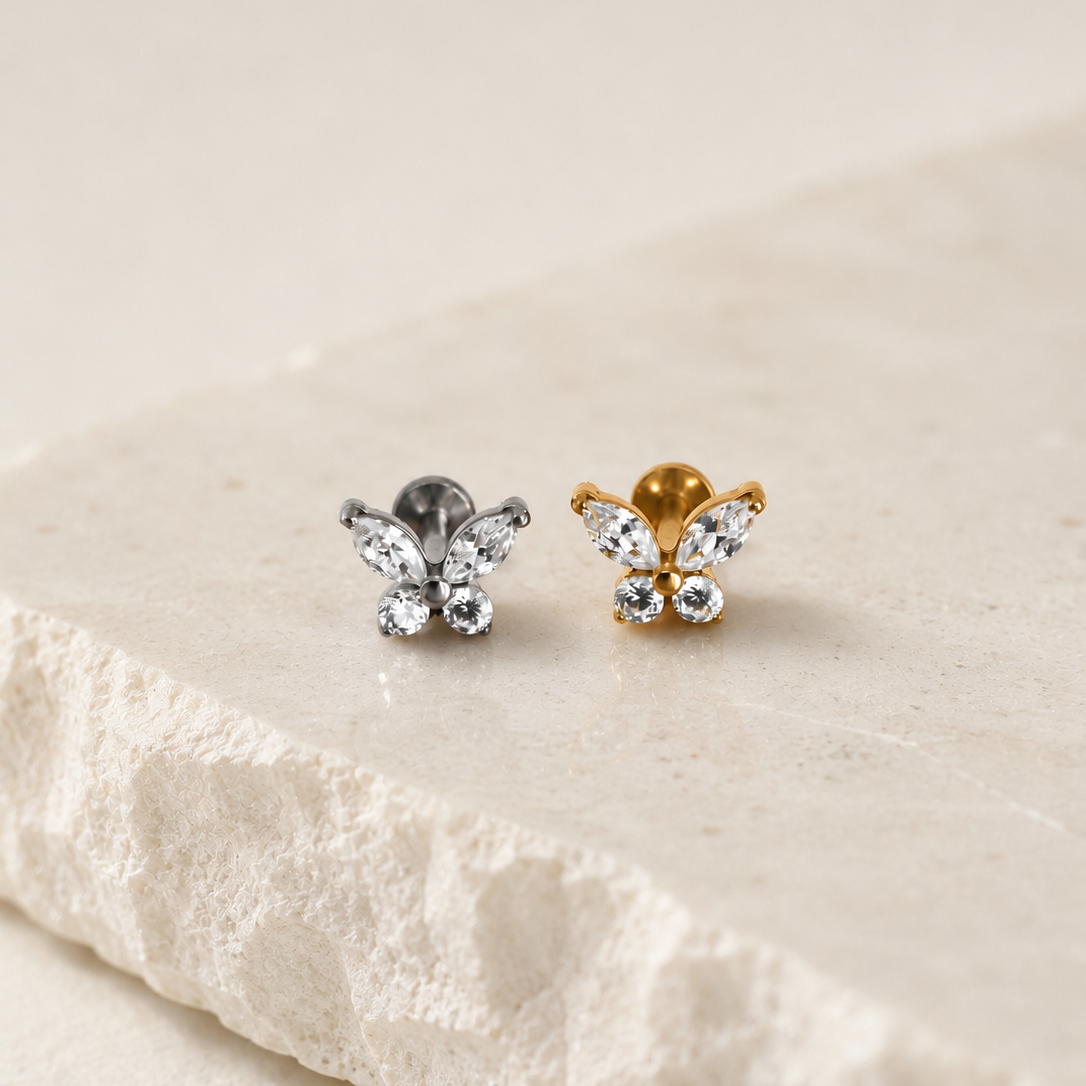 Butterfly Flat Back Labret Stud Silver