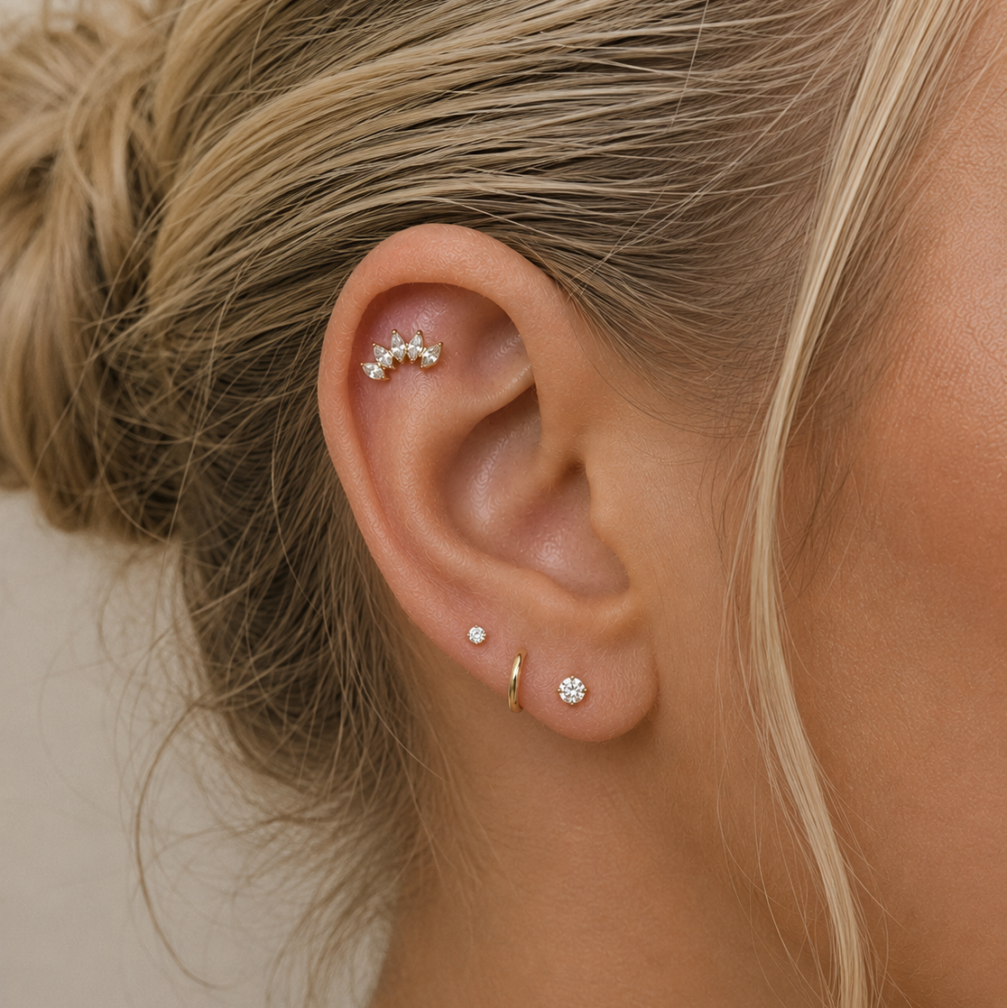 Marquise Fan Flat Back Labret Stud Gold