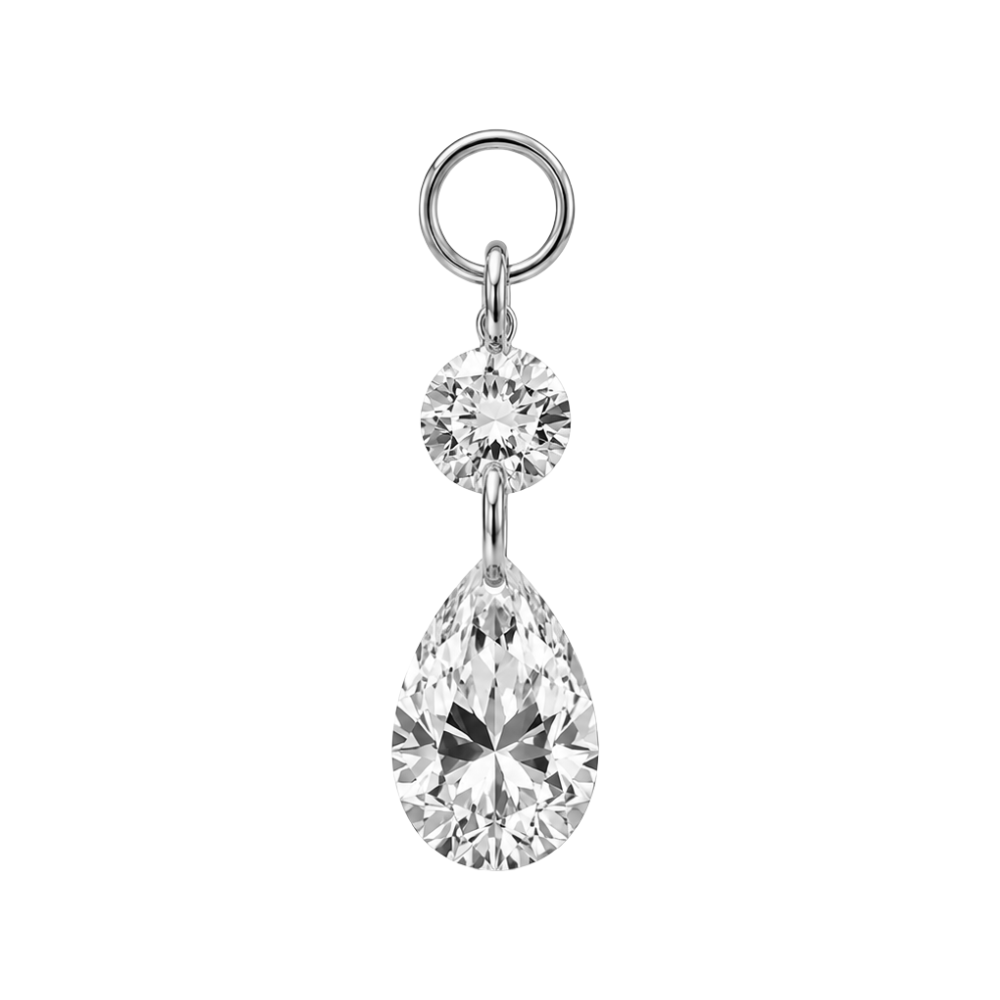 Teardrop Floating Crystal Charm - Silver