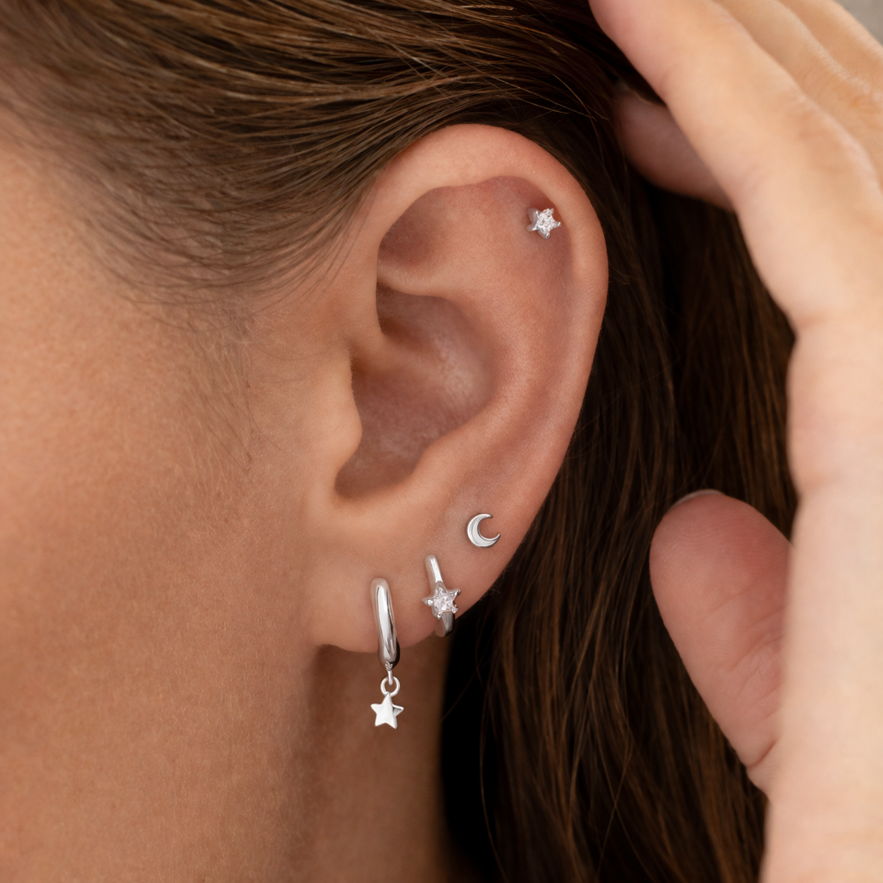Crystal Star Flat Back Labret Silver
