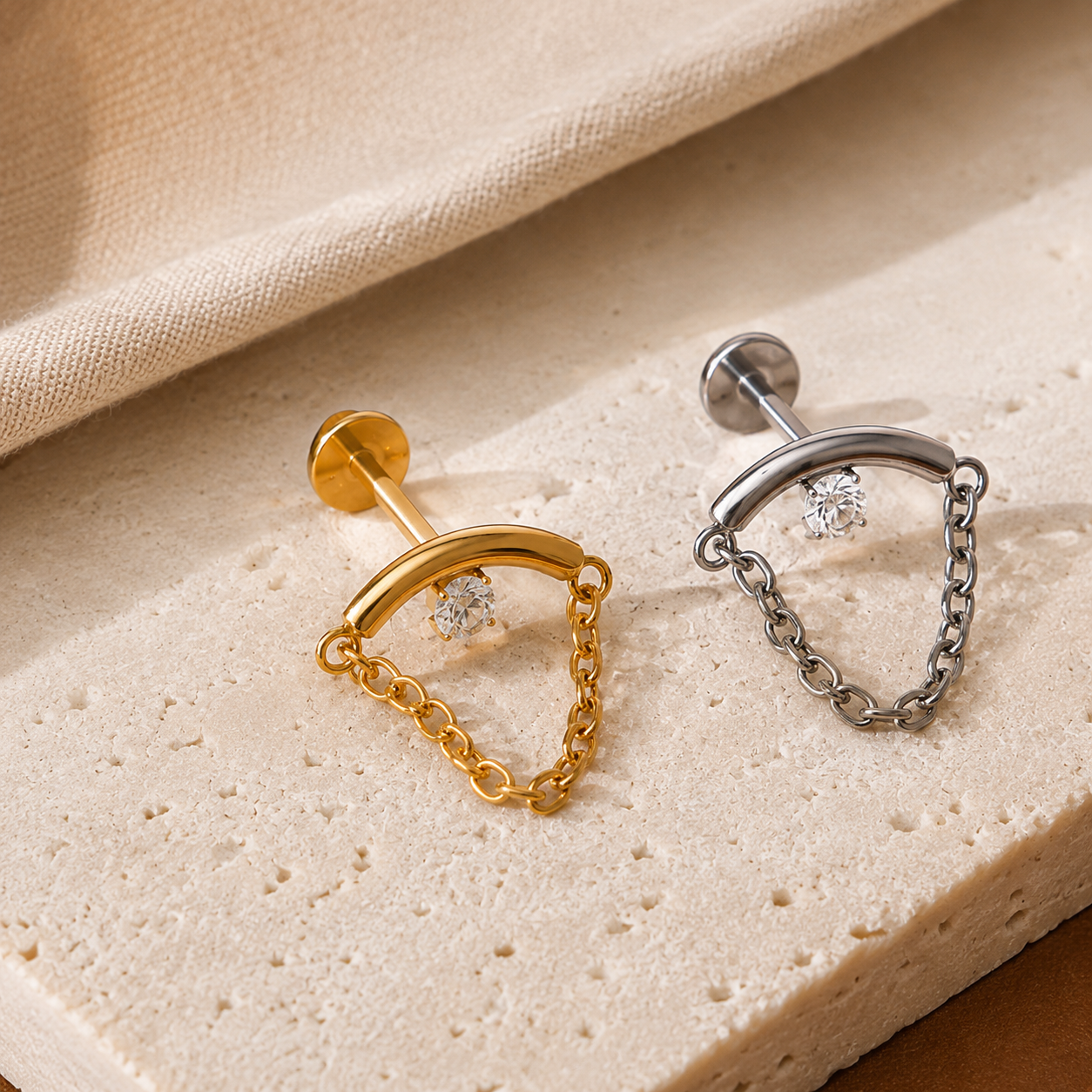 Crystal Chain Flat Back Stud Gold