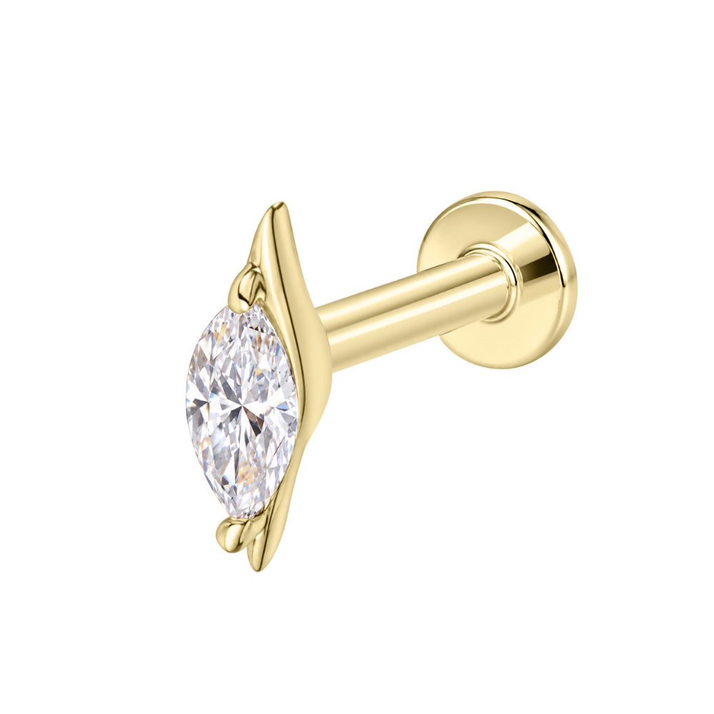 14K Solid Gold Contour Flat Back Stud