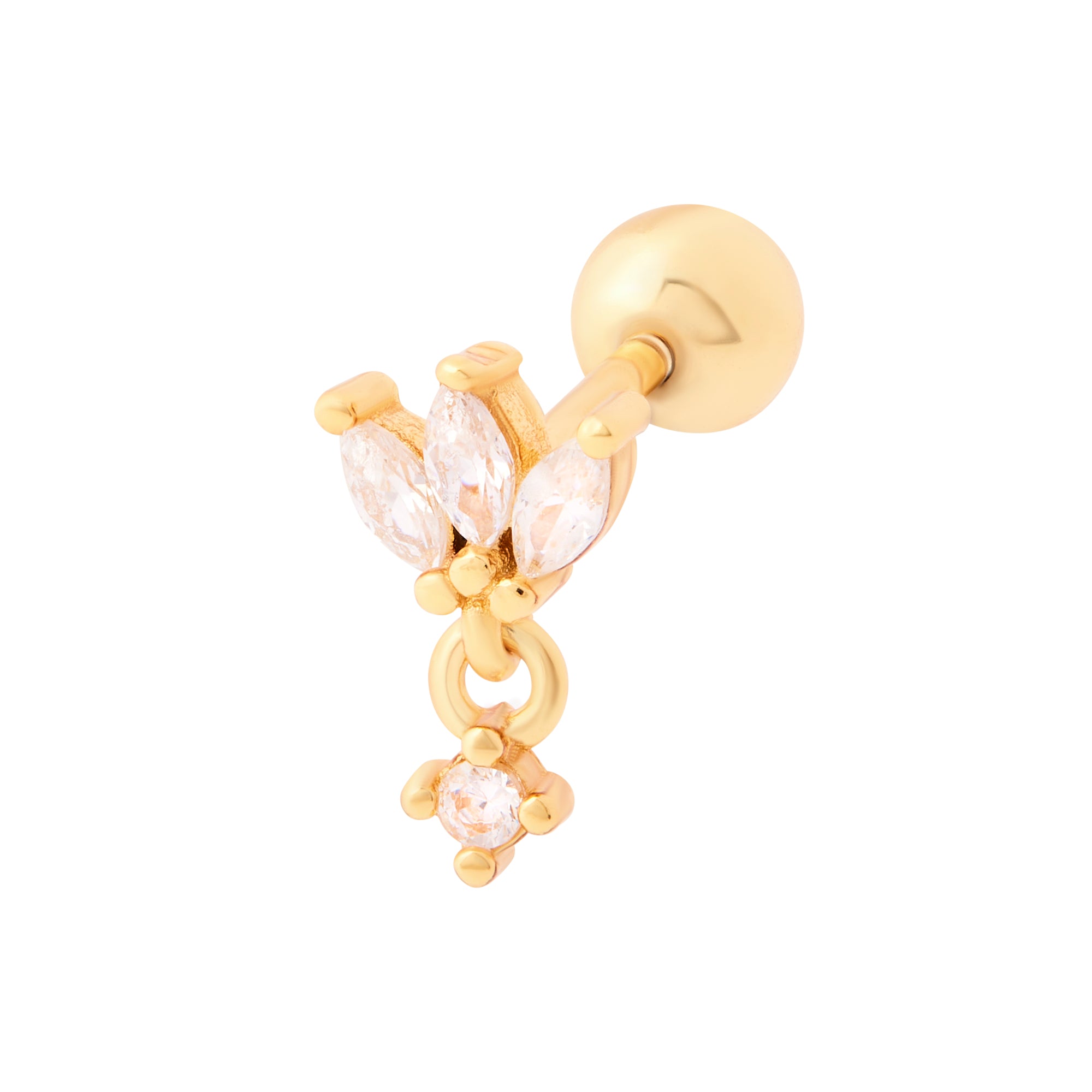 Trio Sparkle Drop Barbell Stud Gold