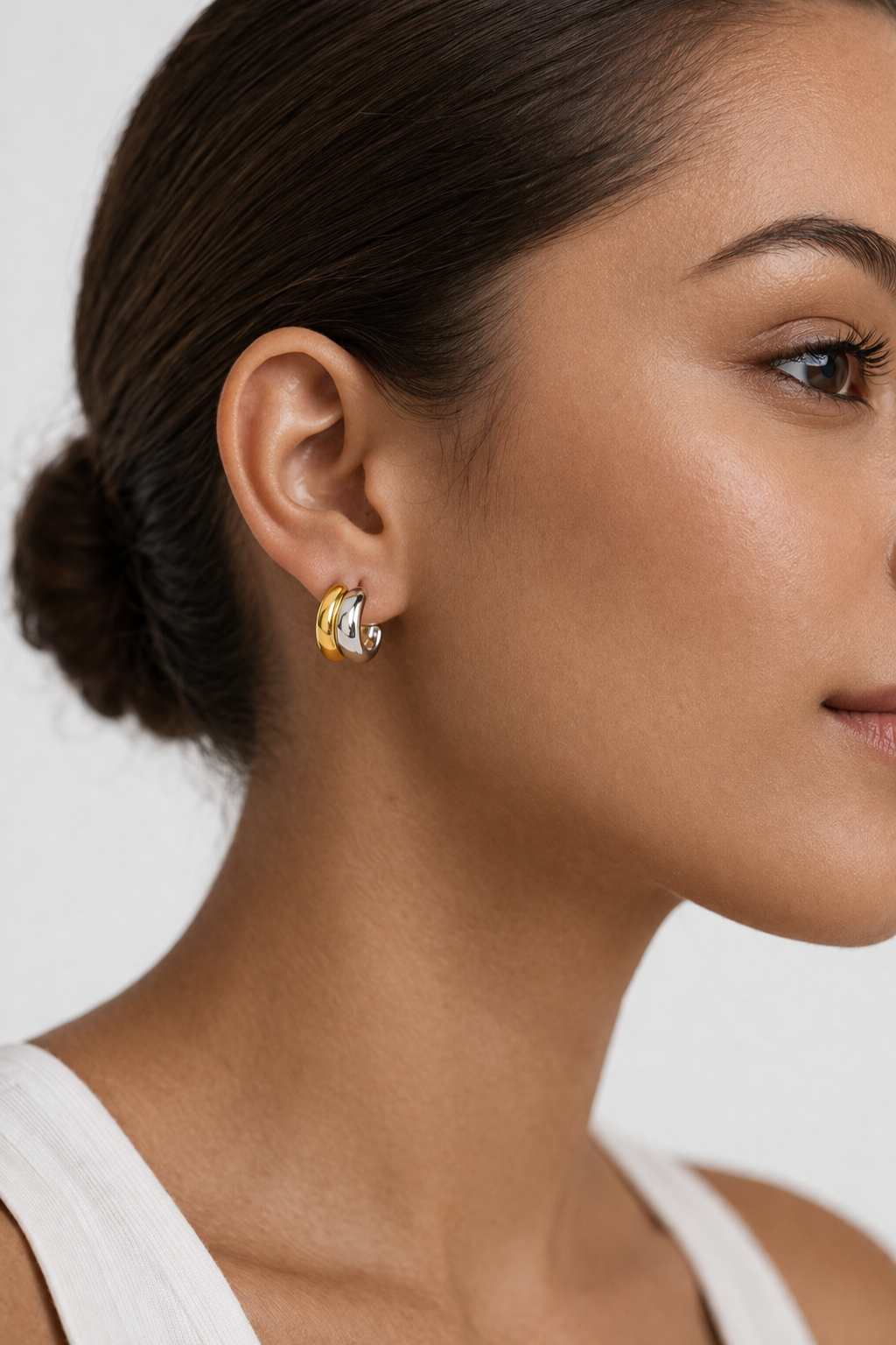 Two Tone Hoop Studs Gold & Silver