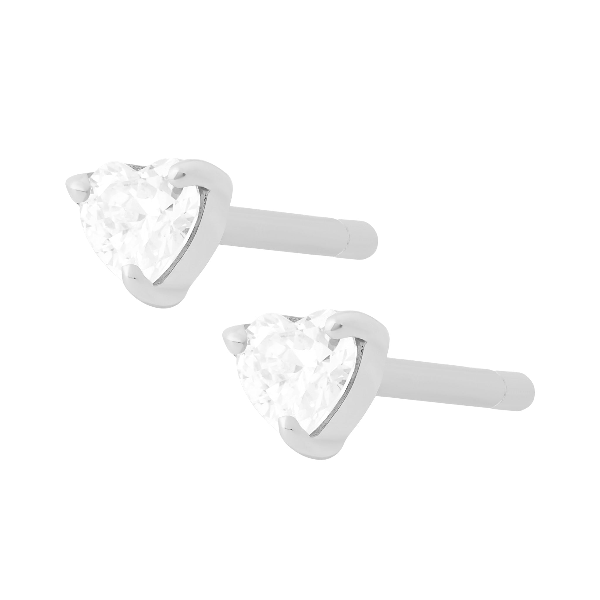 Crystal Heart Studs - Silver