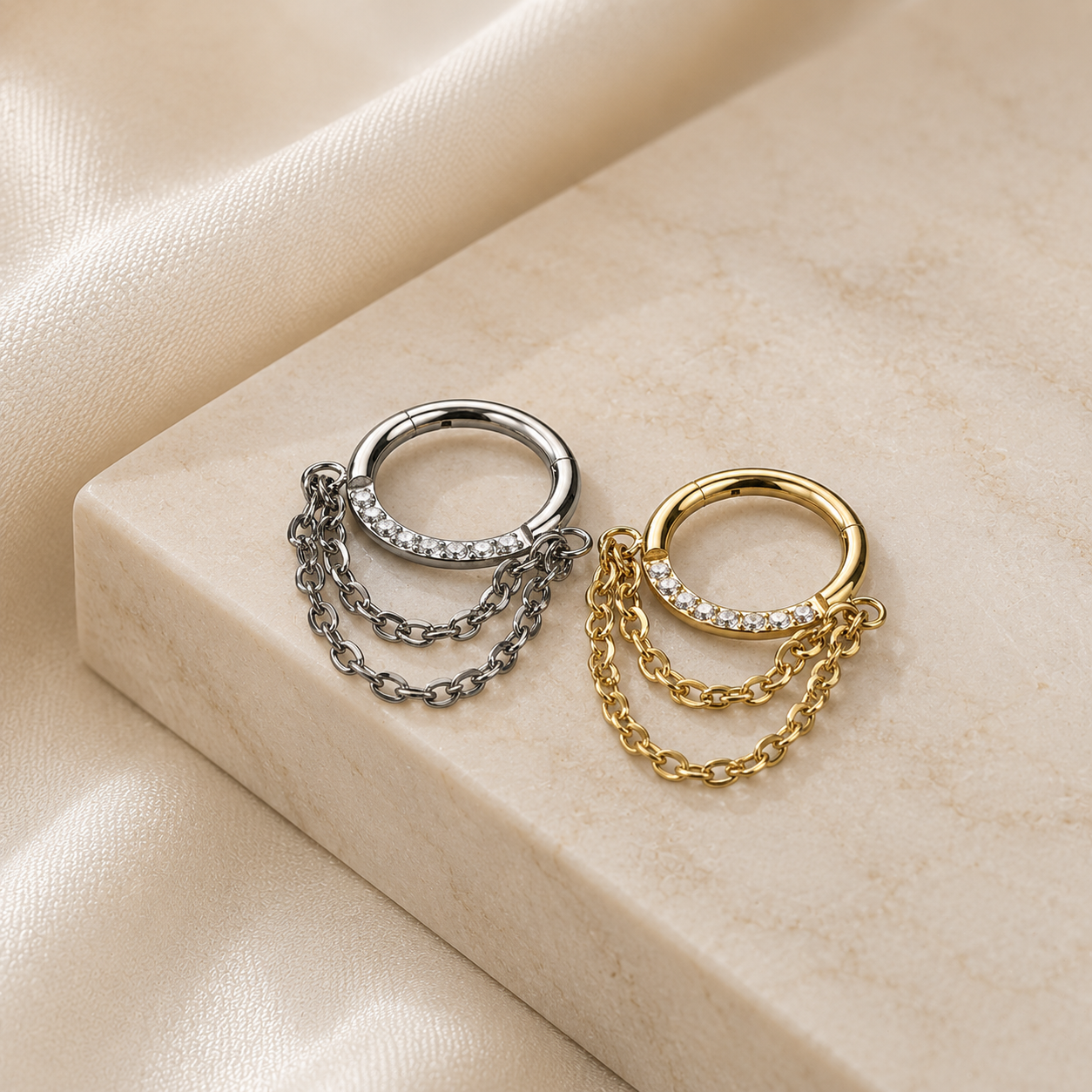 Pavé Chain Clicker Hoop Silver