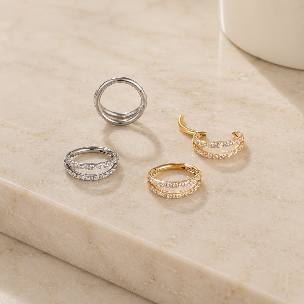 Double Illusion Pavé Clicker Hoop Gold - 8-10mm