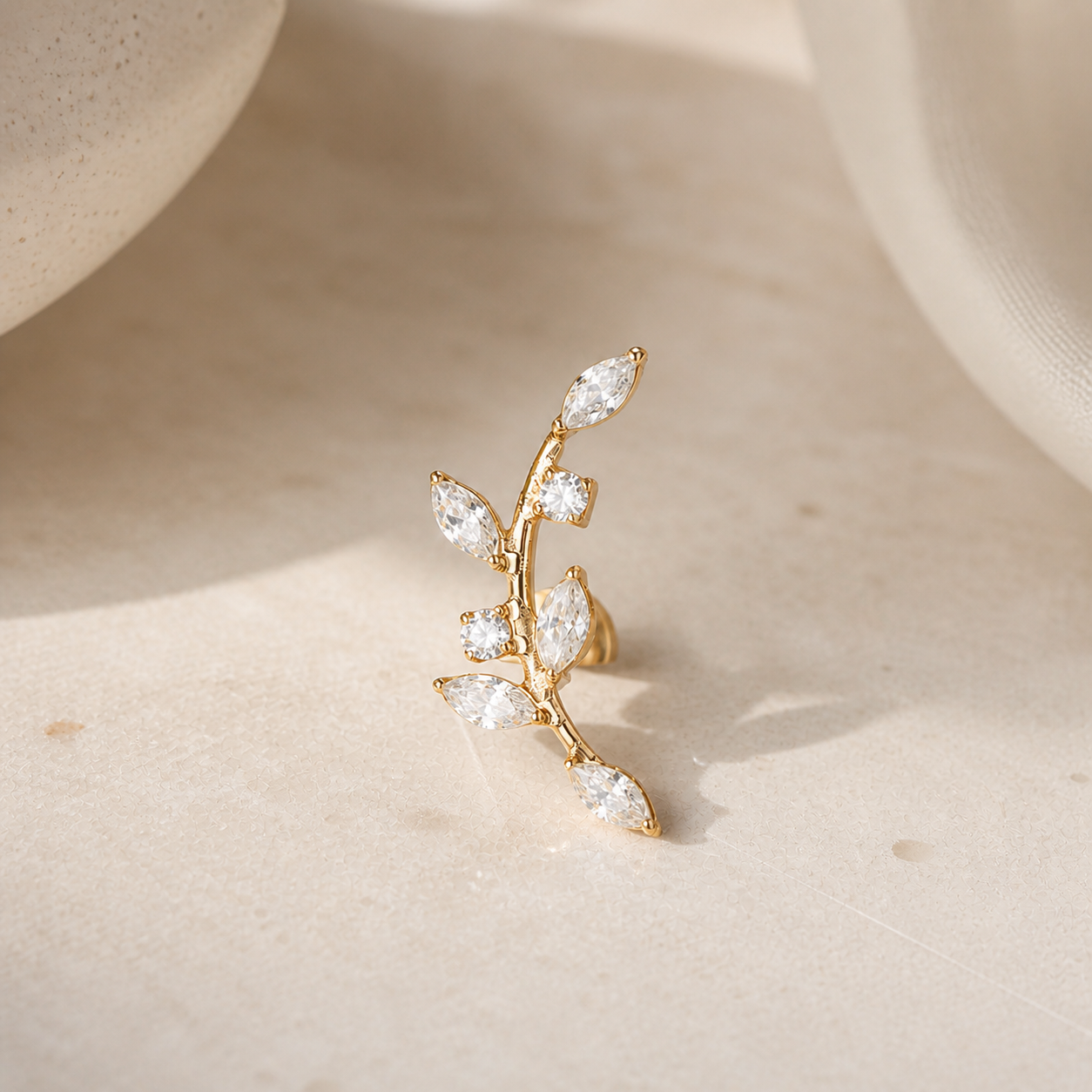 Floral Climber Flat Back Stud Gold